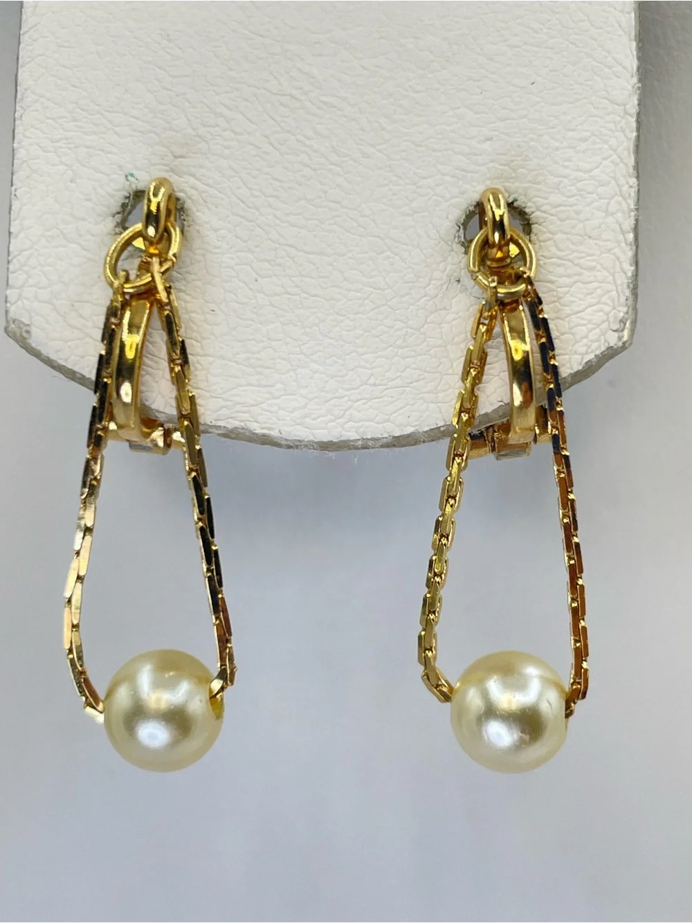 Napier Gold Tone Faux Pearl Dangle Clip On Earrings Vintage Classic